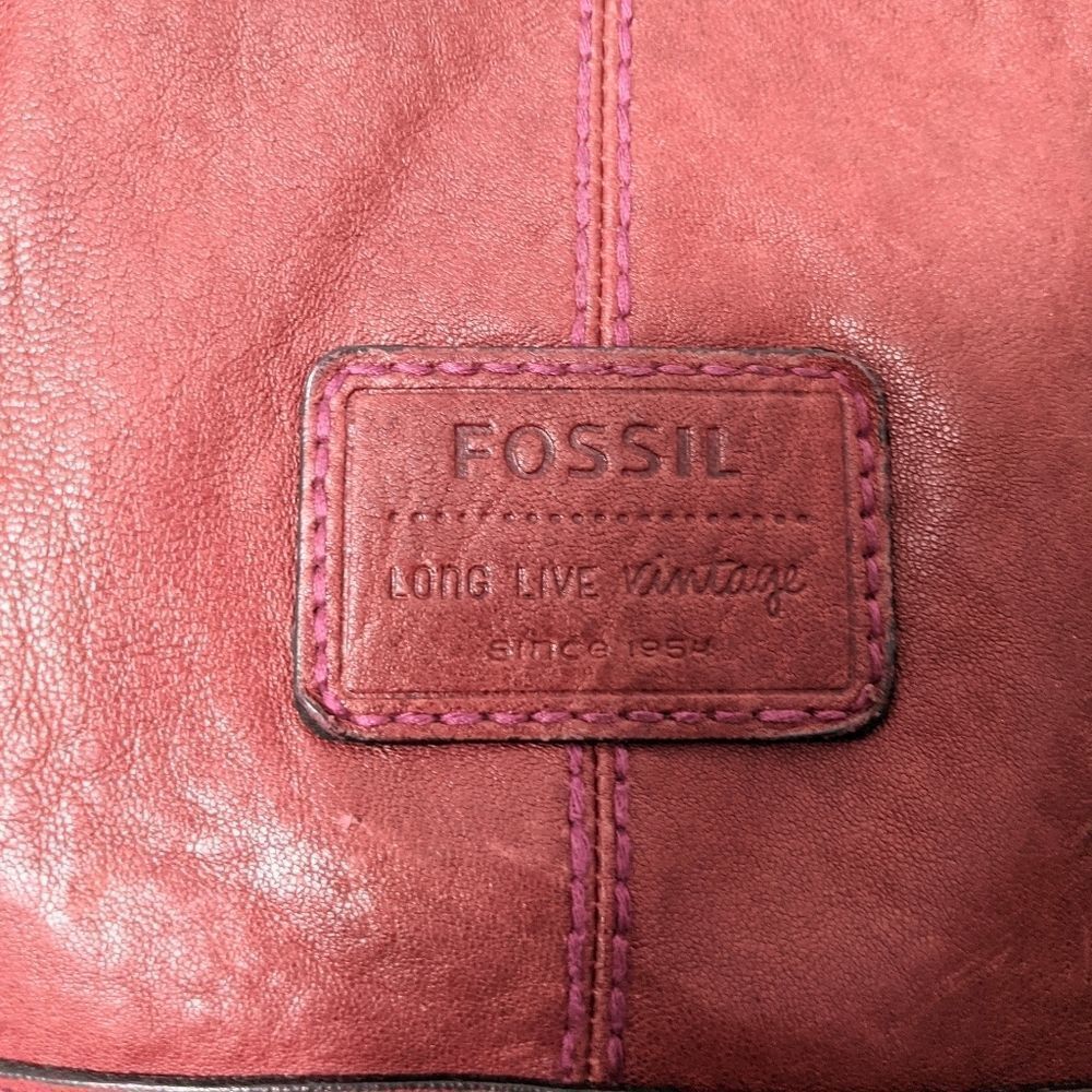 FOSSIL Dark Red Leather Lock Key Crossbody Bag - Picture 2 of 16